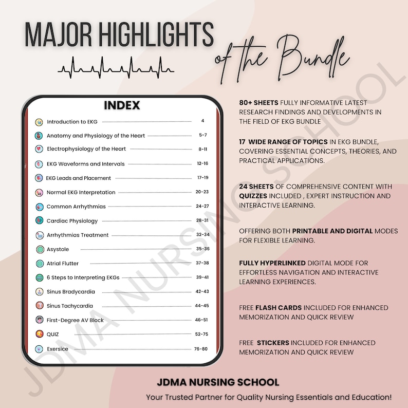 EKG Bundle Hyperlinked with Flashcards, Stickers, Quizz | Medical Nursing Study | Cardiac Study Guide | Ekg Rhythms | heart rhythms - Image 2