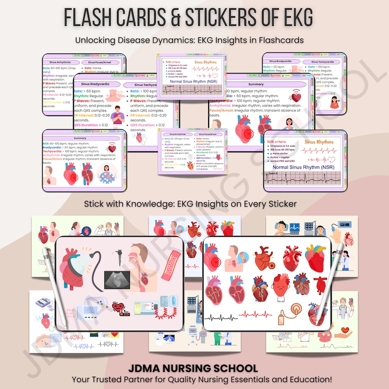 EKG Bundle Hyperlinked with Flashcards, Stickers, Quizz | Medical Nursing Study | Cardiac Study Guide | Ekg Rhythms | heart rhythms - Image 10