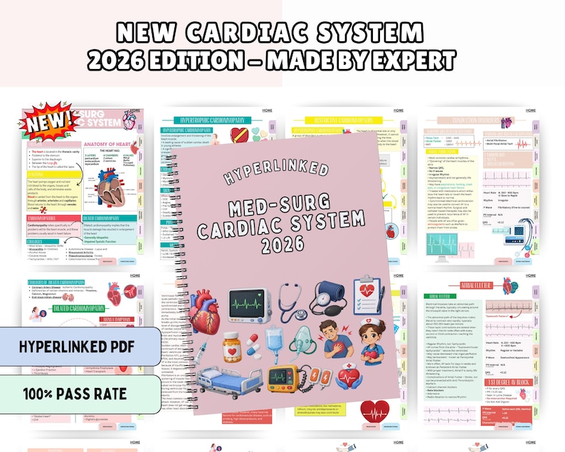 Advance Cardiac Nursing Notes Bundle, Cardiovascular System, Med Surg, Hyperlinked 2026 (PDF)