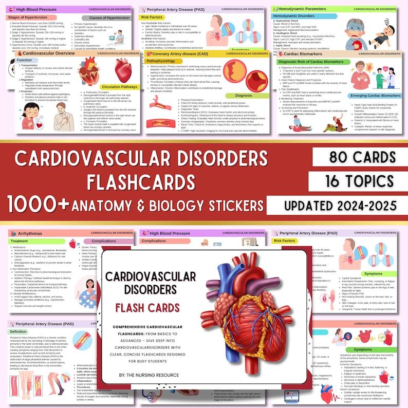 Cardiovascular Disorders Flashcards | Cardiac Nursing | Nursing Notes | Cardiovascular Notes | 80 Flashcards