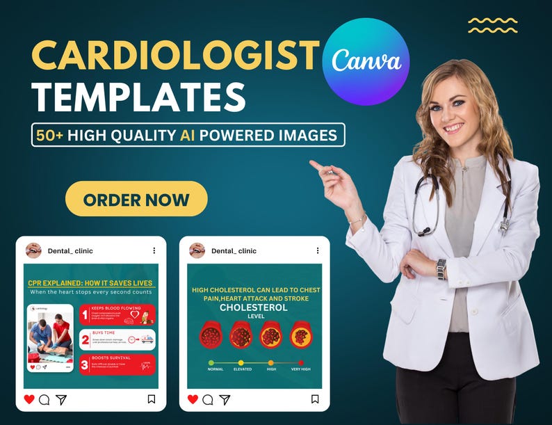 Cardiology Instagram Post Template | Medical Canva Social Media Pack (Digital Download) - Image 2