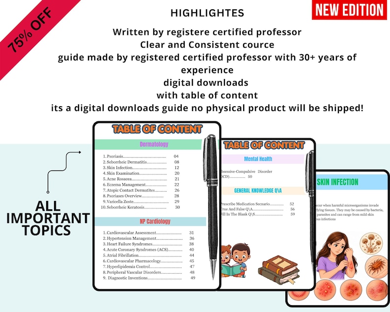 NP Cardiology, Dermatology & Psych-Mental Health Study Guide | Nurse Practitioner Exam Prep PDF - Image 5