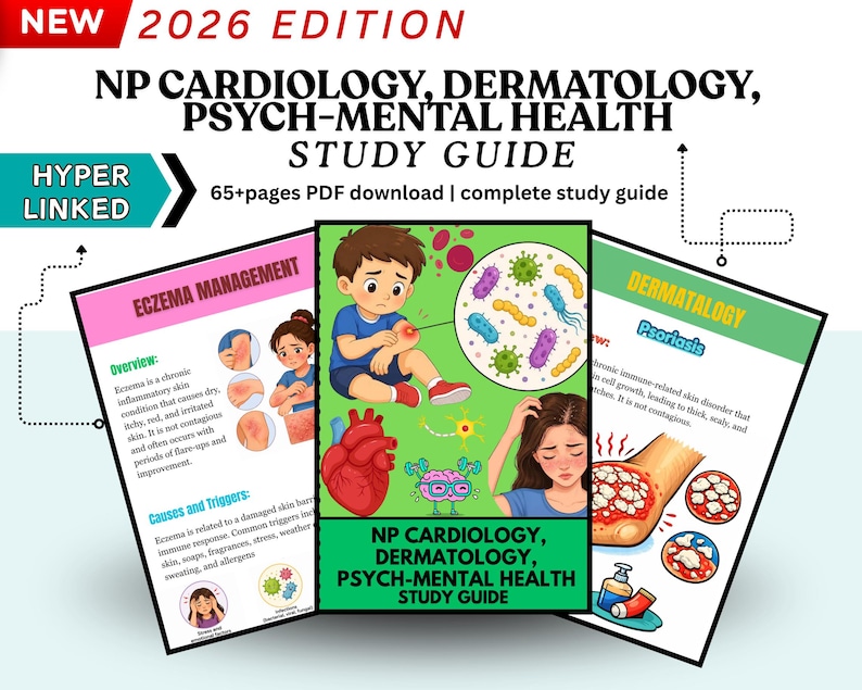 NP Cardiology, Dermatology & Psych-Mental Health Study Guide | Nurse Practitioner Exam Prep PDF