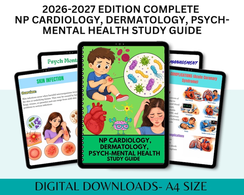 NP Cardiology, Dermatology & Psych-Mental Health Study Guide | Nurse Practitioner Exam Prep PDF - Image 7