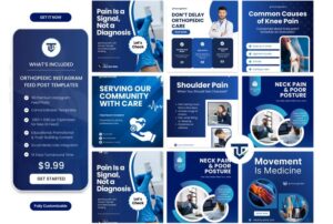 Physiotherapy & Orthopedic Instagram Templates | 30 Canva Medical Social Media Posts, Editable Digital Download