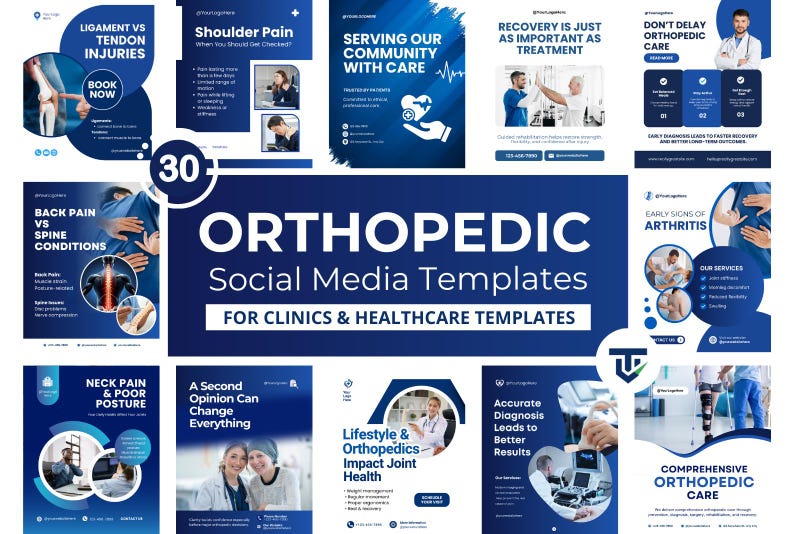 Physiotherapy & Orthopedic Instagram Templates | 30 Canva Medical Social Media Posts, Editable Digital Download - Image 2