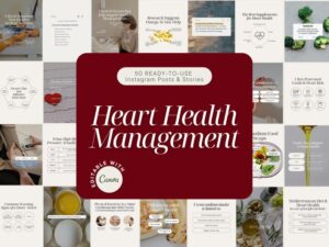 Heart Health Instagram Templates, Canva editable, cardiology wellness posts