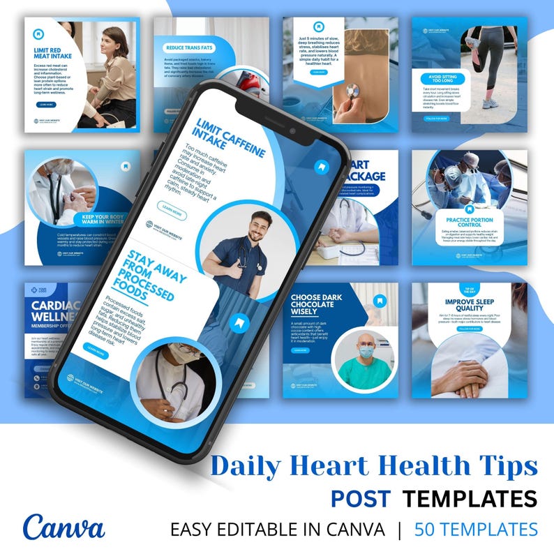 Ultimate Cardiology Canva Bundle | Doctor Instagram Kit | Cardiology Instagram Templates | Heart Health Emergency Awareness Content - Image 3