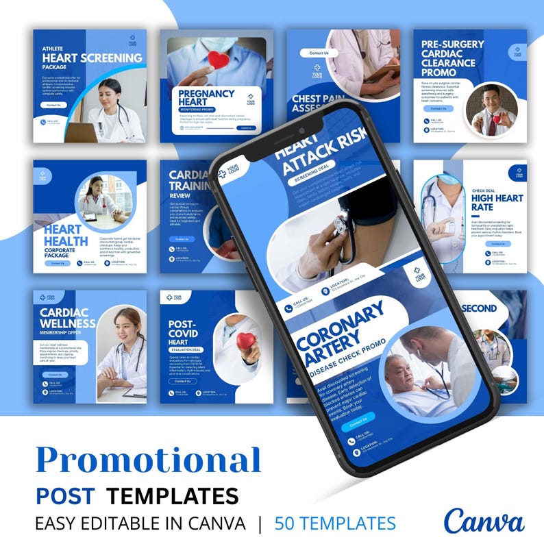 Ultimate Cardiology Canva Bundle | Doctor Instagram Kit | Cardiology Instagram Templates | Heart Health Emergency Awareness Content - Image 2
