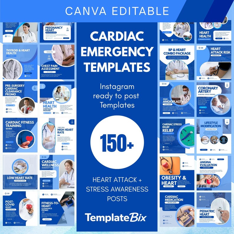 Cardiac Emergency Templates | Heart Health Awareness Posts | Doctor Instagram Content | Clinic Social Media Marketing Content Bundle