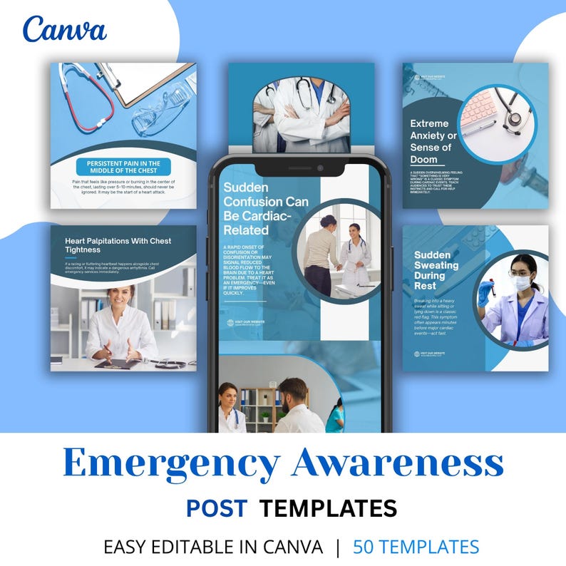 Ultimate Cardiology Canva Bundle | Doctor Instagram Kit | Cardiology Instagram Templates | Heart Health Emergency Awareness Content - Image 5