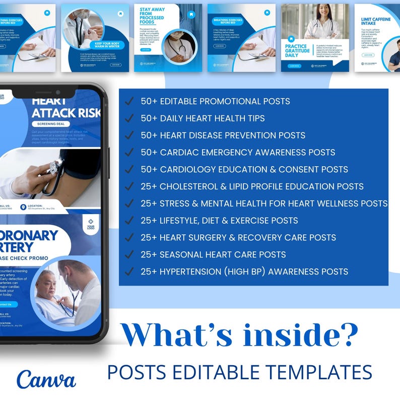 Ultimate Cardiology Canva Bundle | Doctor Instagram Kit | Cardiology Instagram Templates | Heart Health Emergency Awareness Content - Image 9