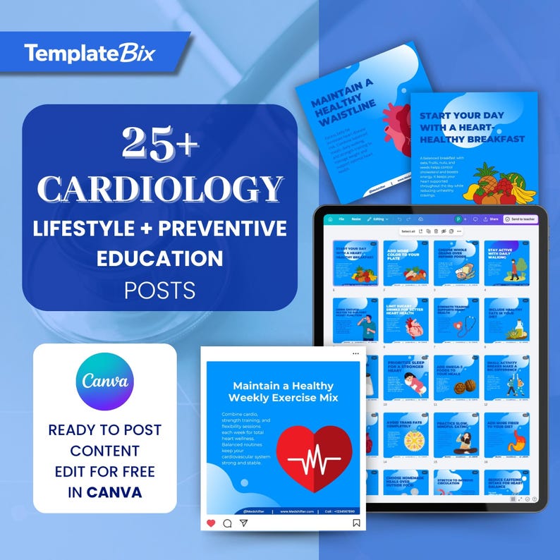 Cardiology Education Canva Templates | Cholesterol Awareness Clinic Instagram Templates | Doctor Instagram Content Bundle | Social Media Kit - Image 5