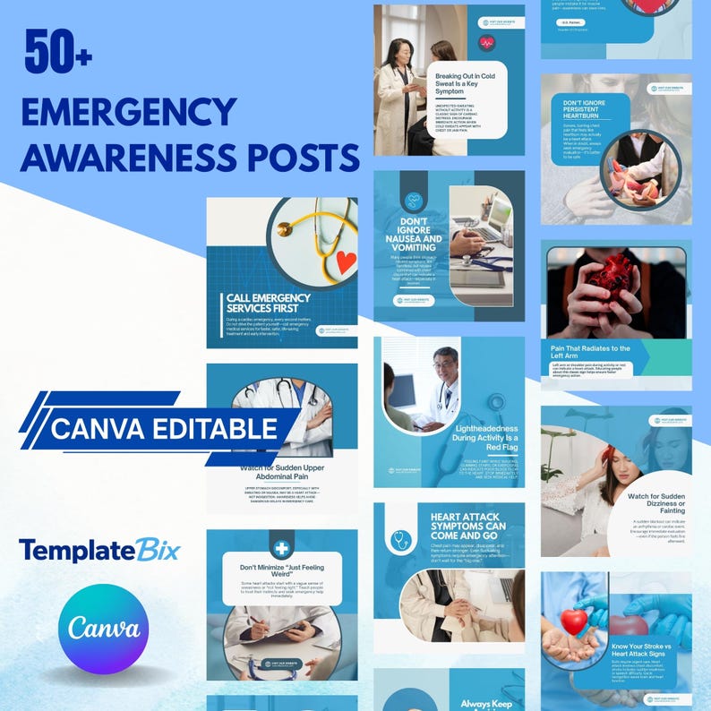 Cardiac Emergency Templates | Heart Health Awareness Posts | Doctor Instagram Content | Clinic Social Media Marketing Content Bundle - Image 3