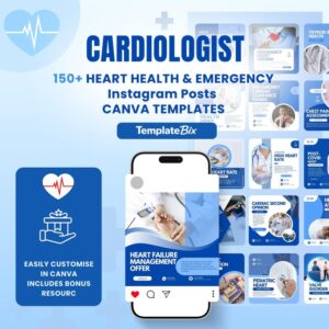 Cardiology Canva Templates | Heart Health Instagram Posts | Medical Social Media Kit | Doctor Marketing Kit | Medical Branding Kit