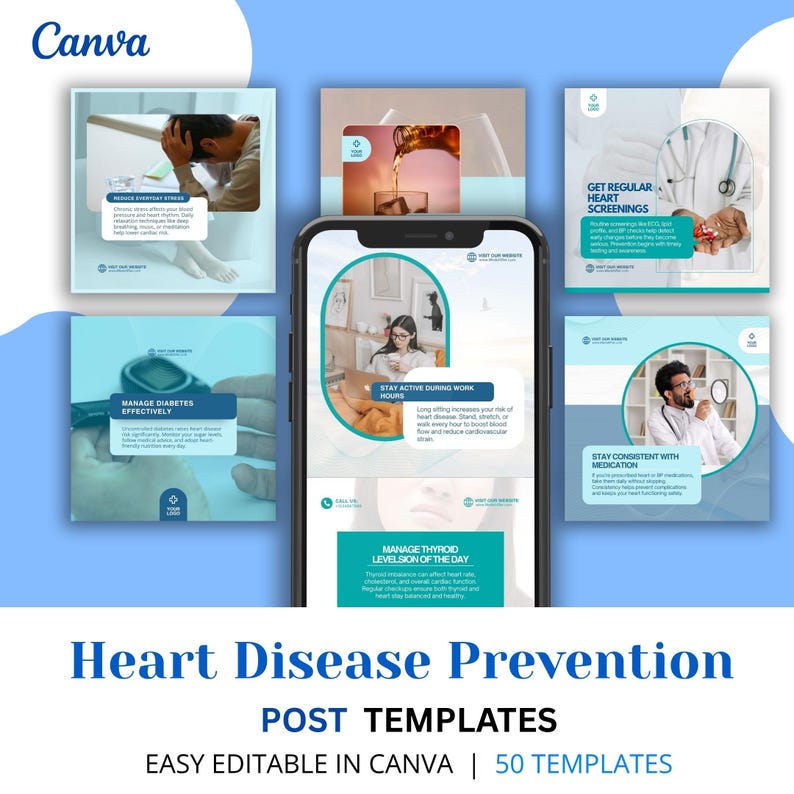 Ultimate Cardiology Canva Bundle | Doctor Instagram Kit | Cardiology Instagram Templates | Heart Health Emergency Awareness Content - Image 4