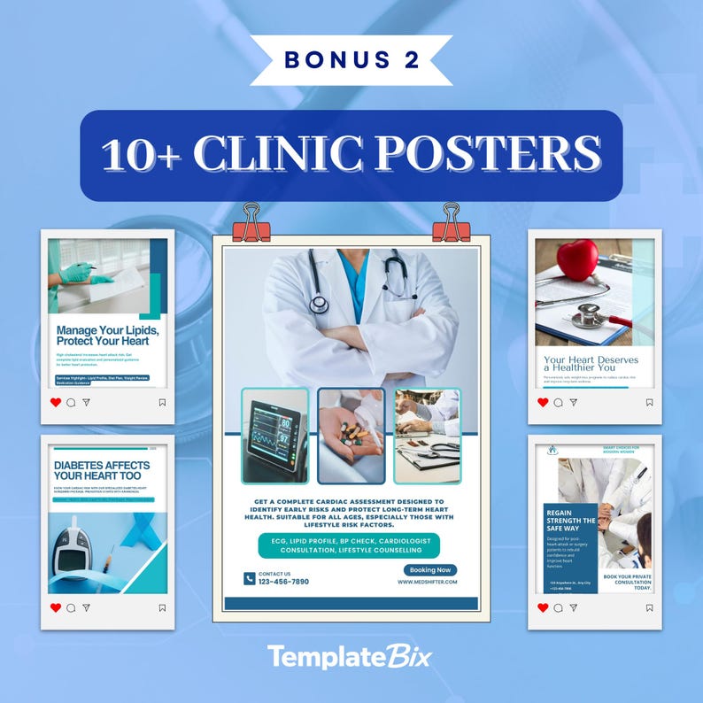 Cardiology Education Canva Templates | Cholesterol Awareness Clinic Instagram Templates | Doctor Instagram Content Bundle | Social Media Kit - Image 11