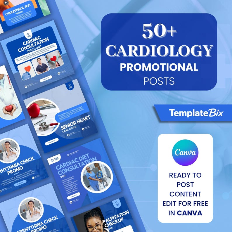 Cardiology Education Canva Templates | Cholesterol Awareness Clinic Instagram Templates | Doctor Instagram Content Bundle | Social Media Kit - Image 2