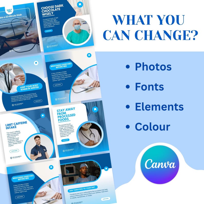 Ultimate Cardiology Canva Bundle | Doctor Instagram Kit | Cardiology Instagram Templates | Heart Health Emergency Awareness Content - Image 16