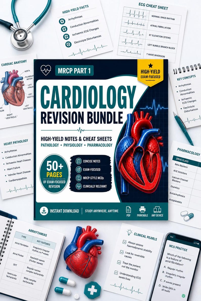 High Yield Cardiology Mega Revision Bundle | Notes | Flashcards